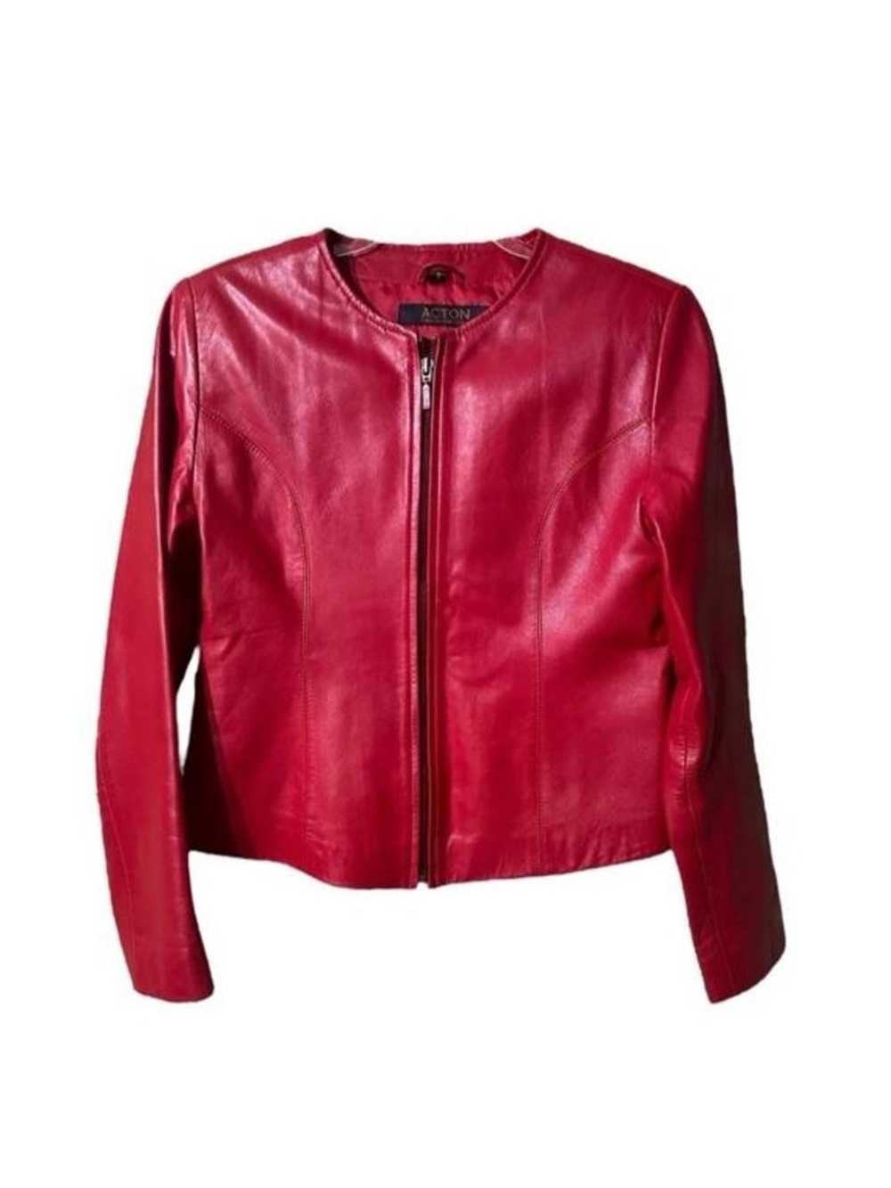Red Leather Zip-Front Women’s Jacket
